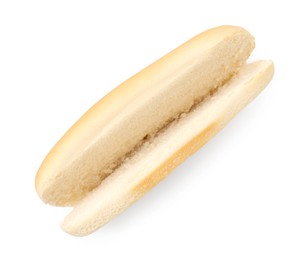 One fresh hot dog bun isolated on white, top view