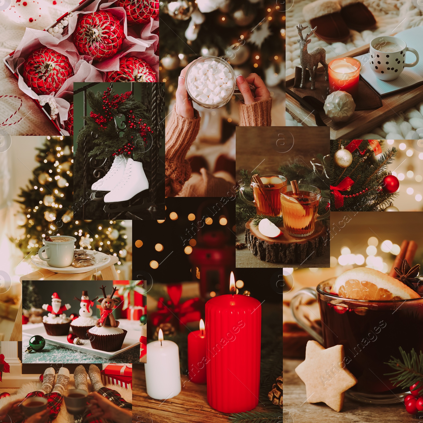 Image of Christmas themed collage. Collection of festive photos