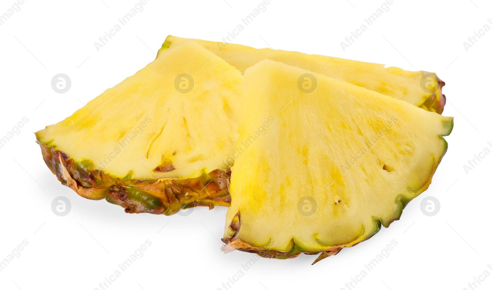 Photo of Slices of tasty ripe pineapple isolated on white