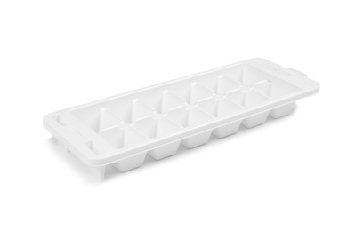 Empty ice cube tray on white background