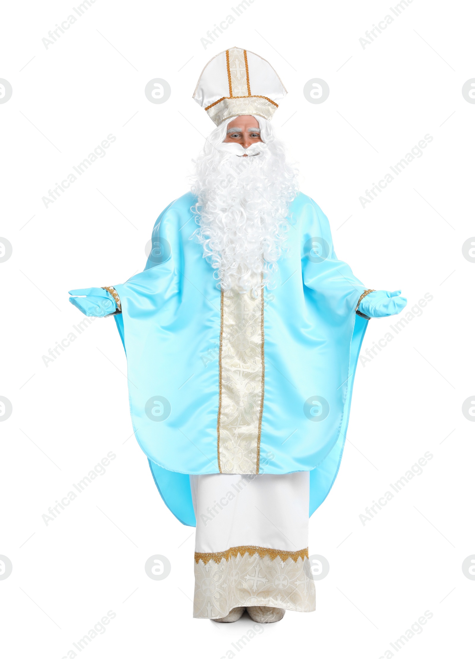 Photo of Full length portrait of Saint Nicholas on white background