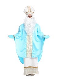 Full length portrait of Saint Nicholas on white background