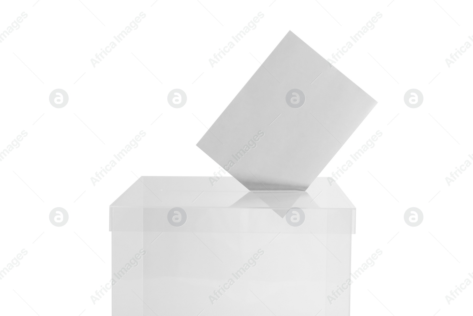 Photo of Ballot box with vote on white background. Election time