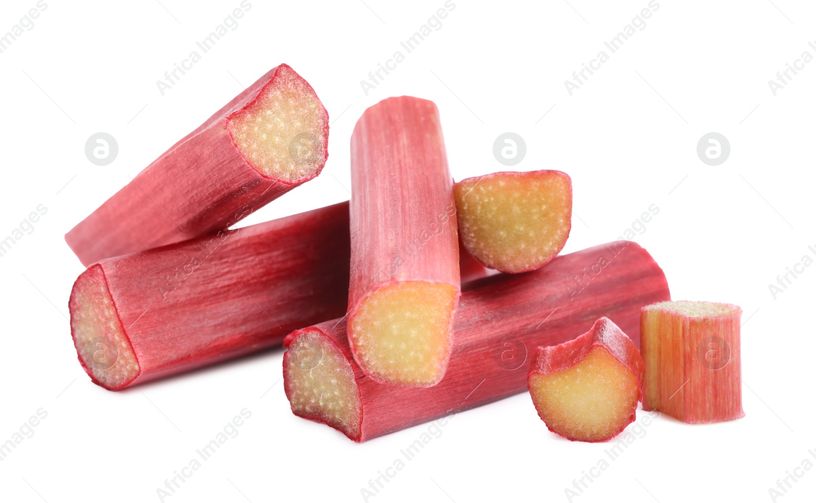 Photo of Cut fresh ripe rhubarb isolated on white