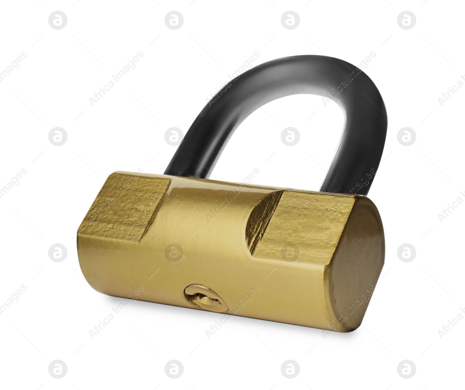 Photo of Steel padlock isolated on white. Safety concept