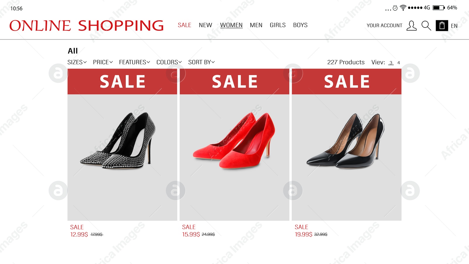 Image of Web site of online store with offers for sale