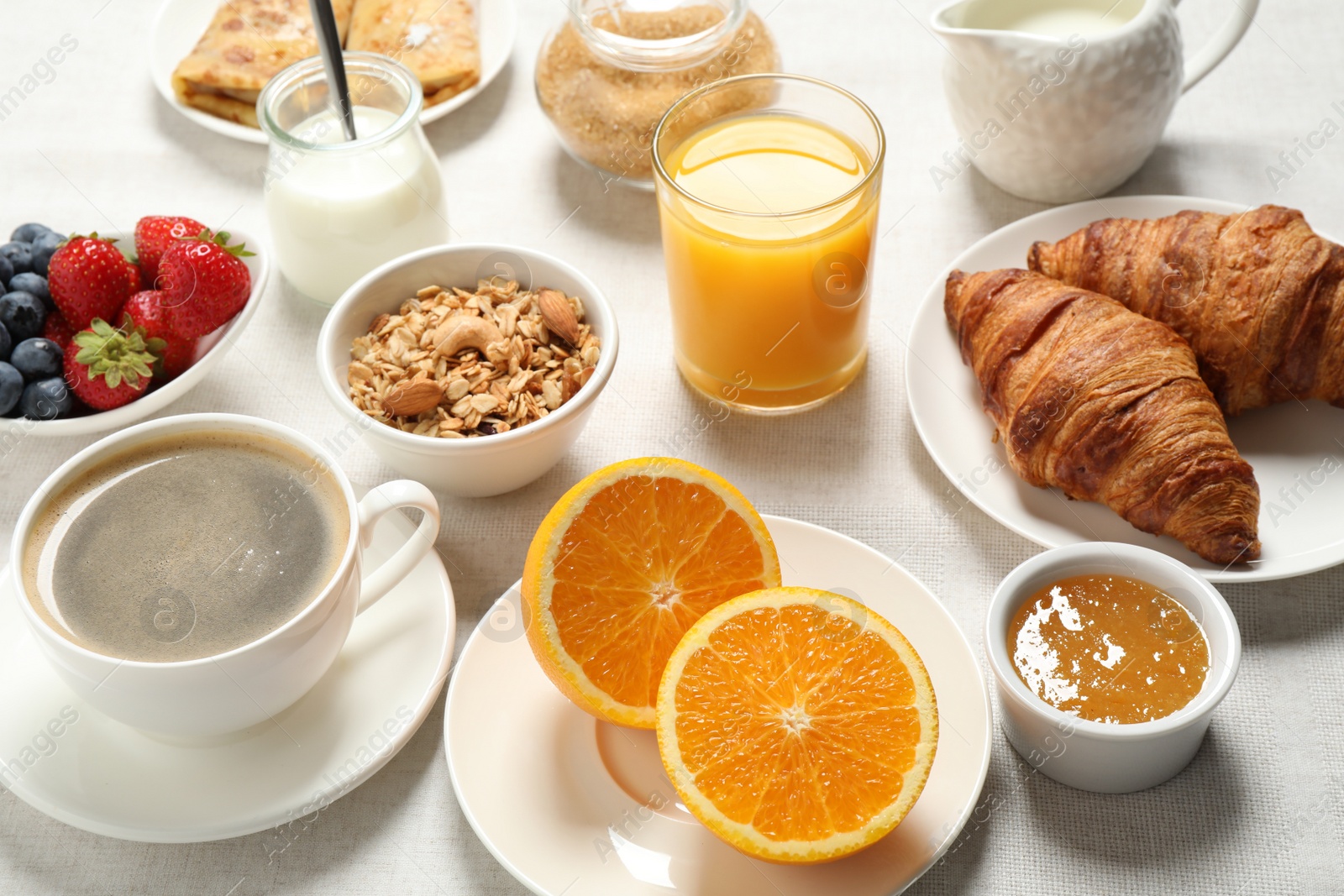 Photo of Buffet service. Tasty breakfast served on table