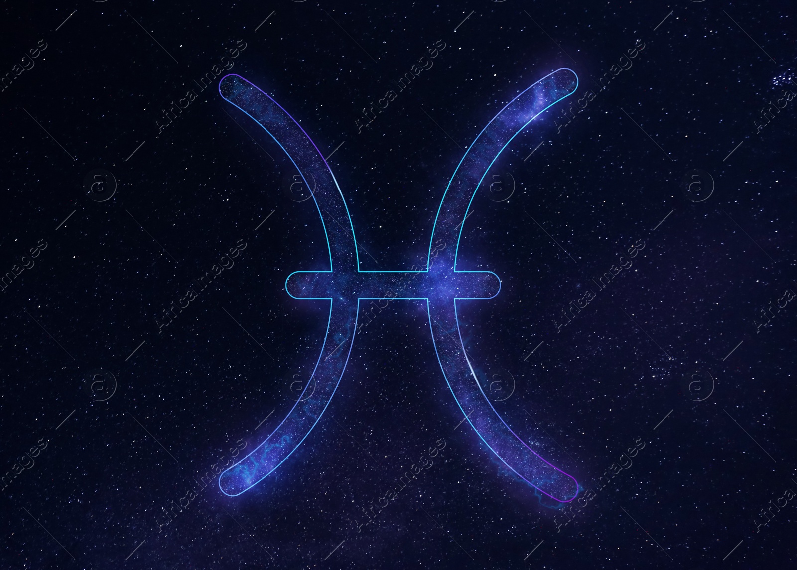 Illustration of Pisces astrological sign in night sky with beautiful sky