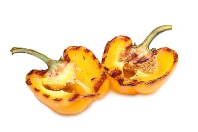 Halves of grilled yellow bell pepper isolated on white