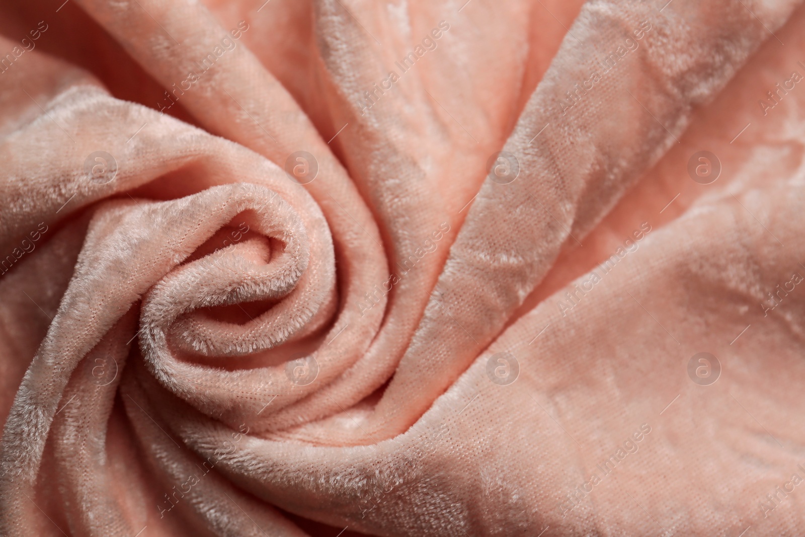 Photo of Beautiful pink fabric as background, top view