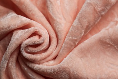 Photo of Beautiful pink fabric as background, top view