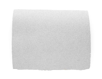 Sheet of coarse sandpaper isolated on white, top view