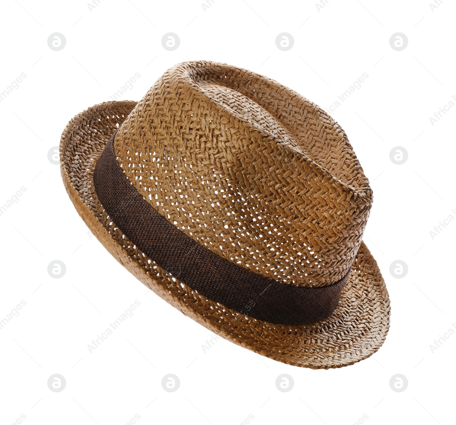 Photo of Stylish brown straw hat isolated on white