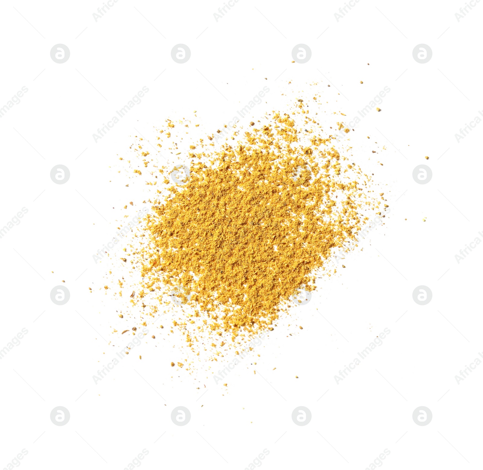 Photo of Dry curry powder isolated on white, top view