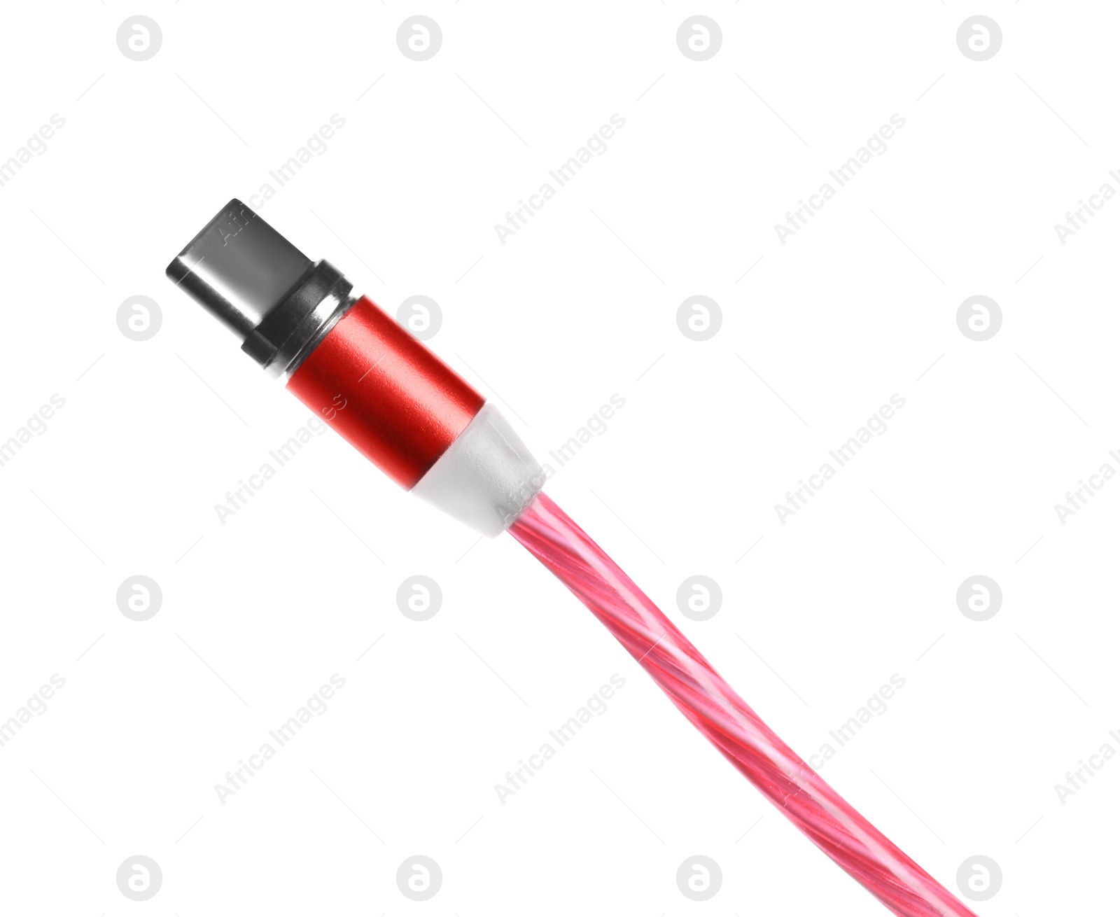 Photo of Red USB cable with type C connector isolated on white