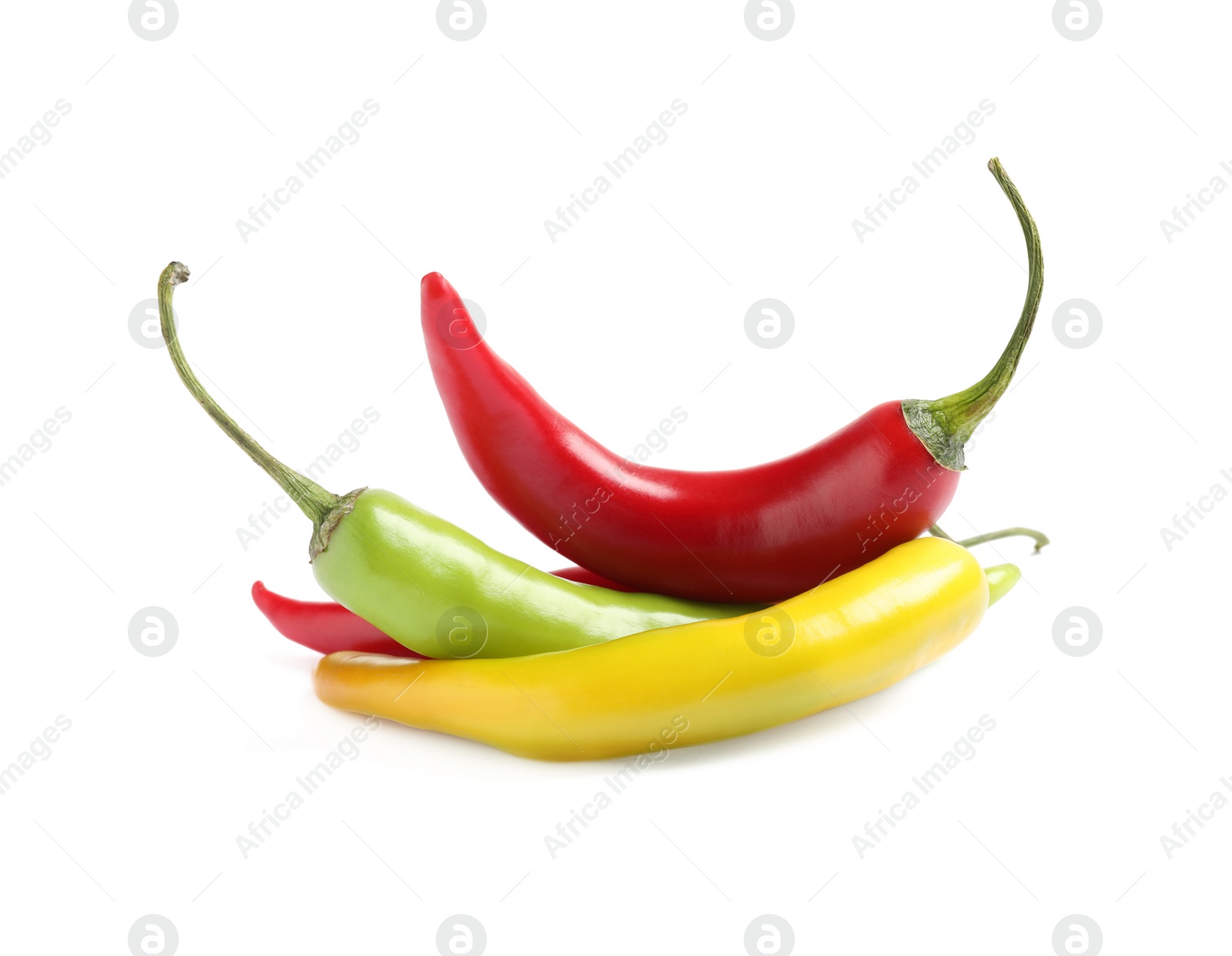 Photo of Ripe hot chili peppers isolated on white