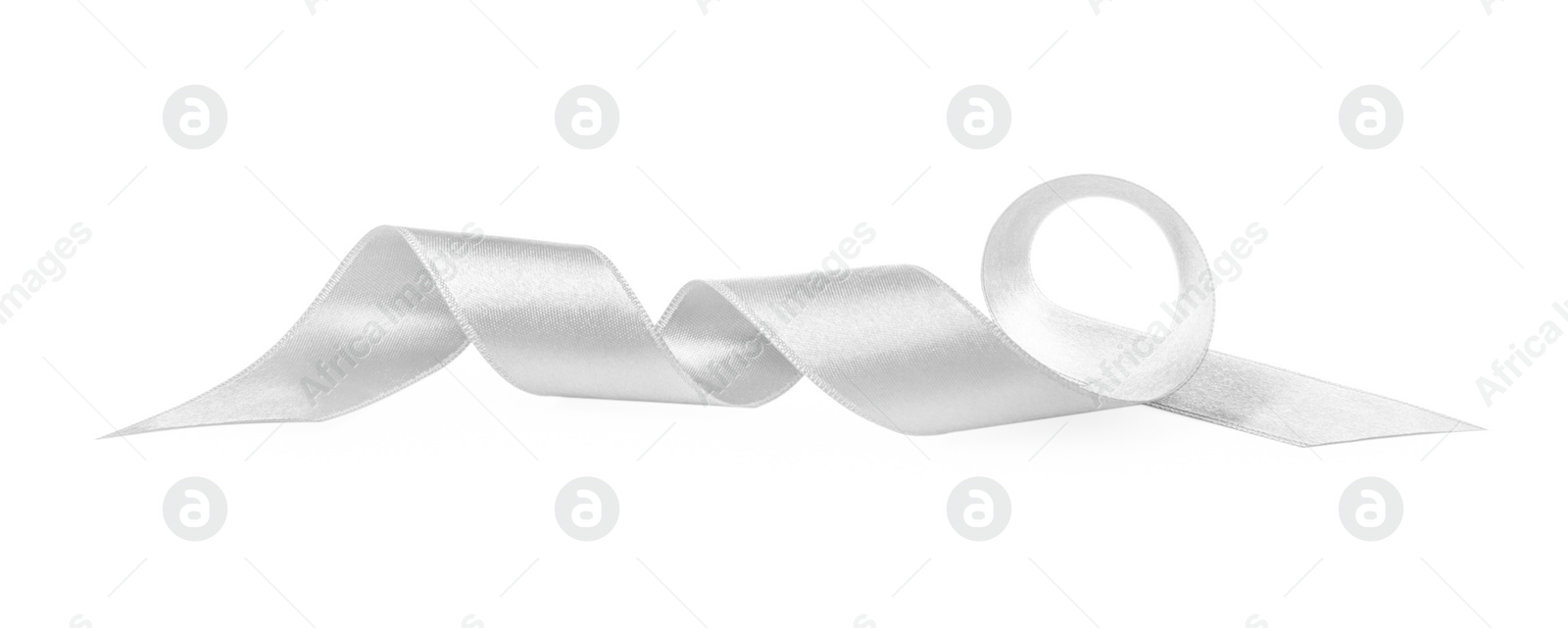 Image of One white satin ribbon isolated on white