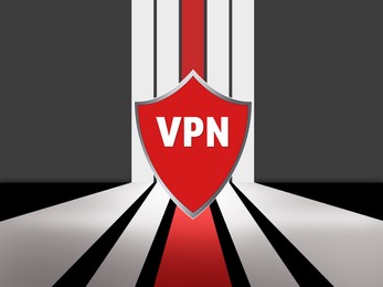 Illustration of Concept of secure network connection. Acronym VPN on color background, illustration