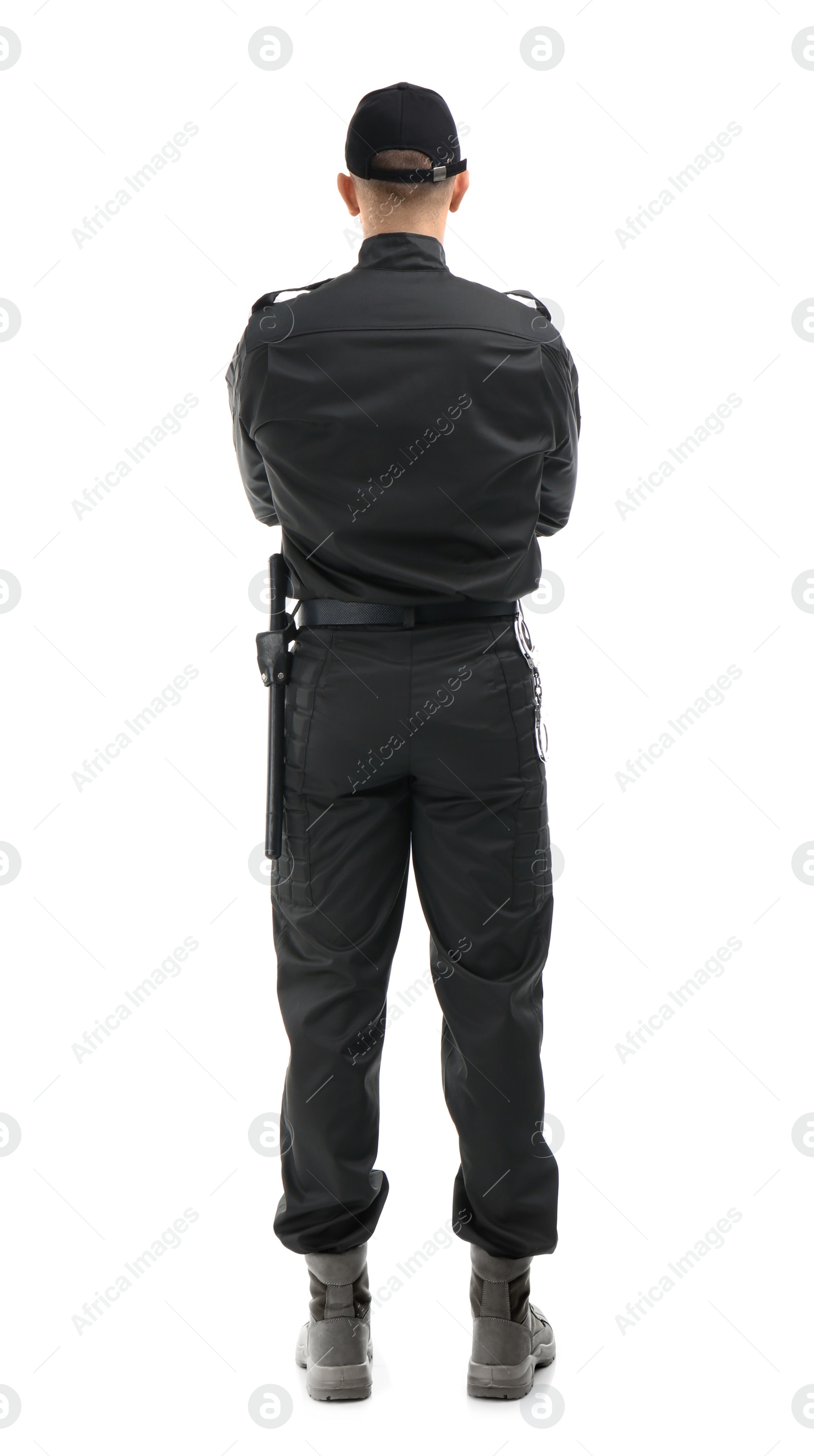 Photo of Male security guard in uniform on white background