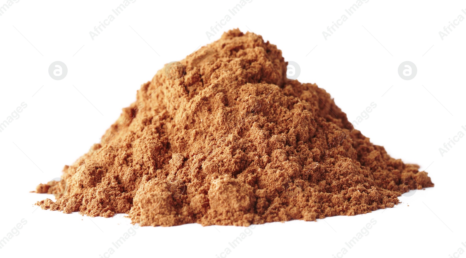 Photo of Pile of dry aromatic cinnamon powder isolated on white