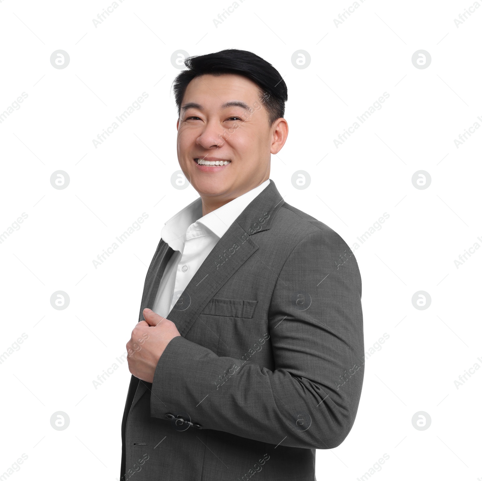 Photo of Businessman in suit posing on white background