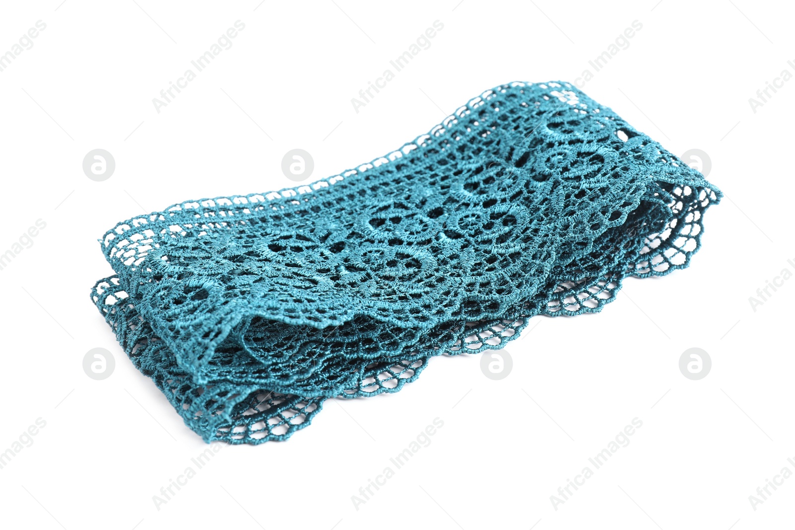 Photo of Beautiful lace with pattern isolated on white