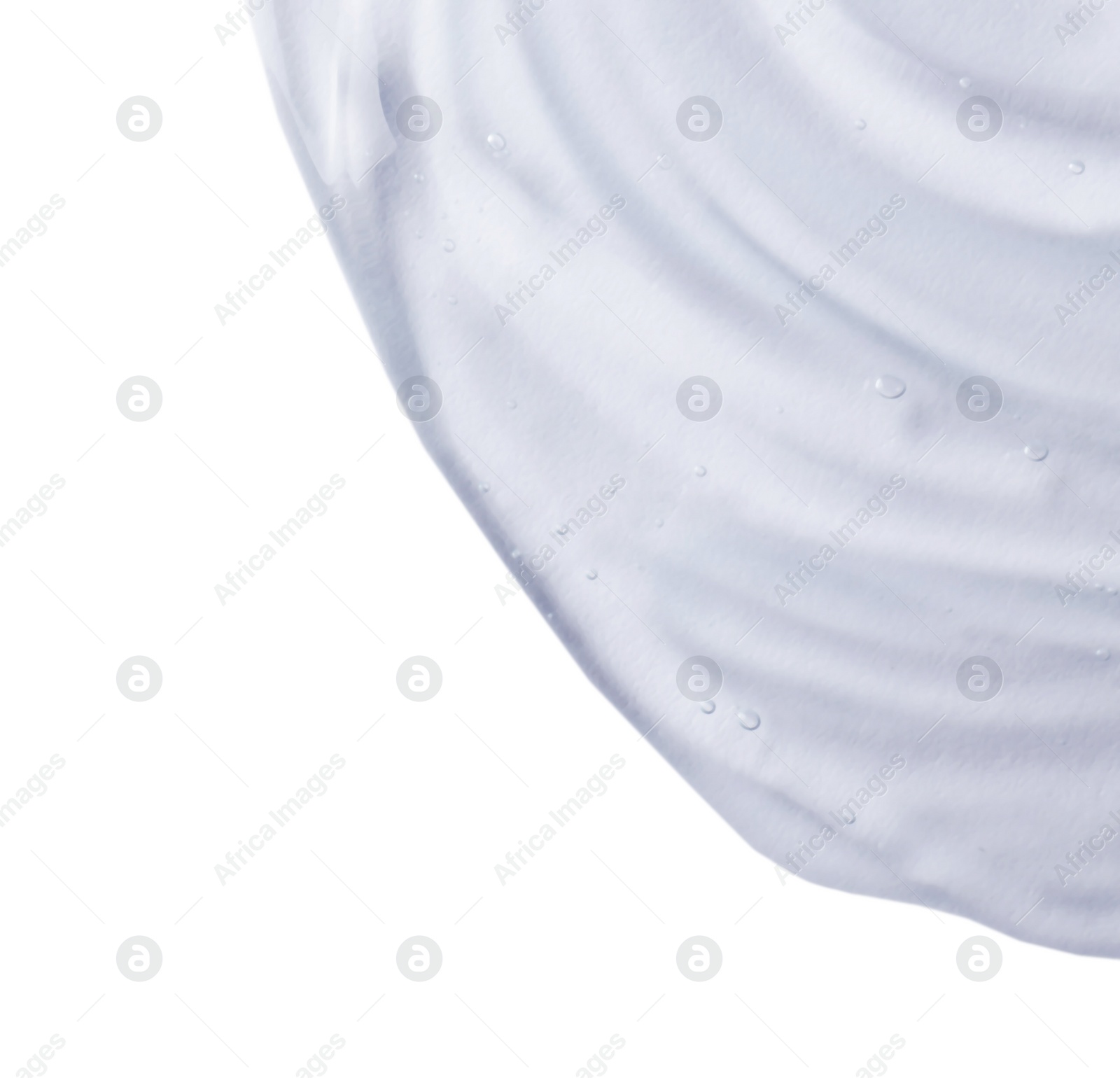 Photo of Sample of transparent shower gel on white background, top view