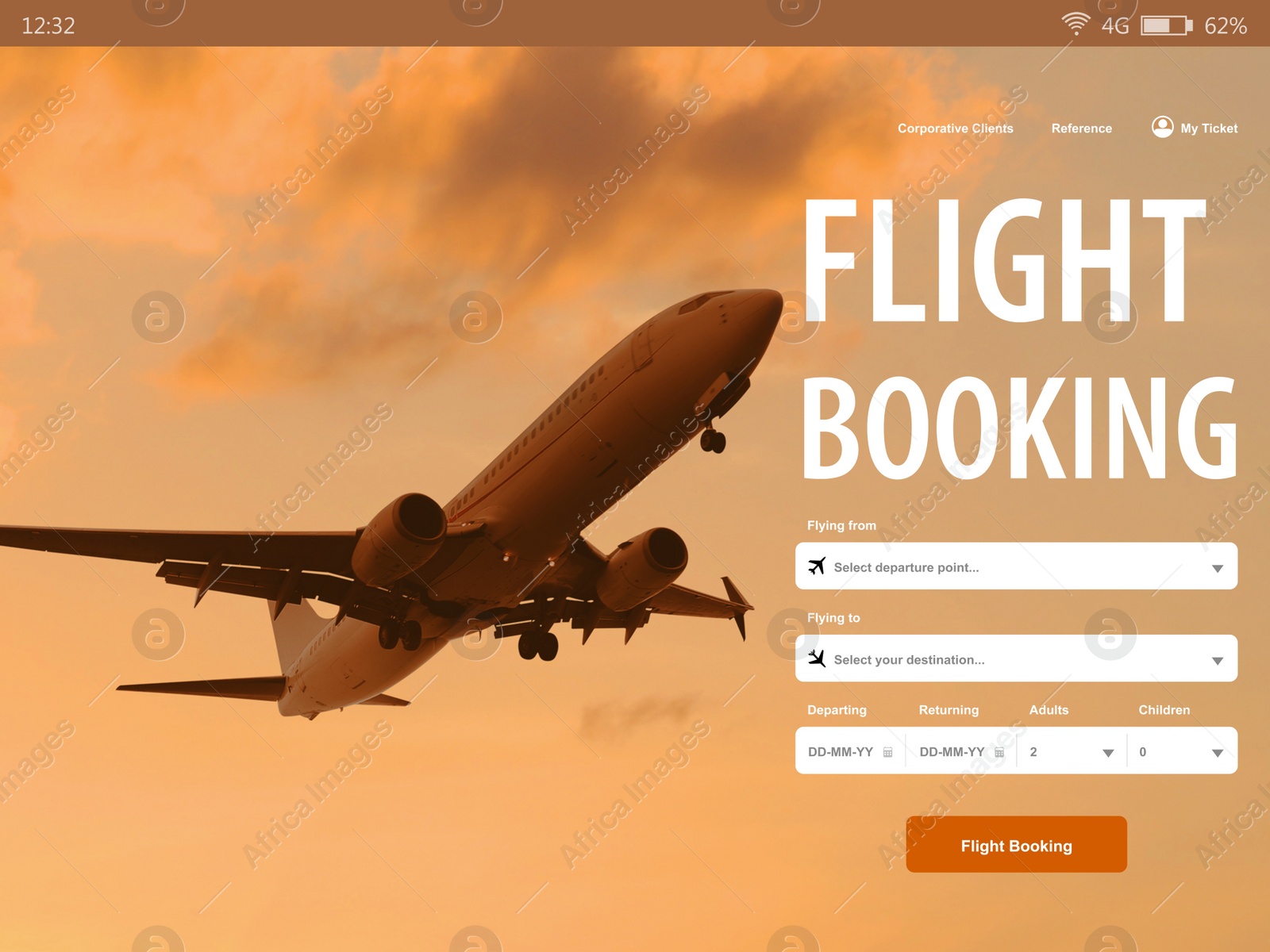 Image of Online flight booking website interface with information