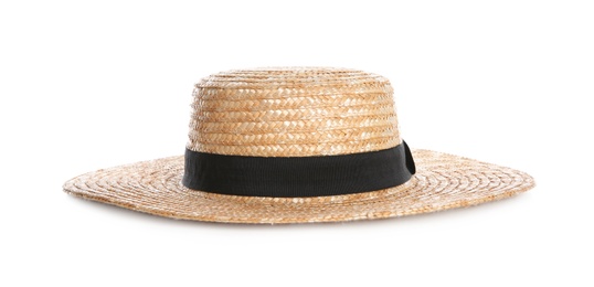 Stylish hat isolated on white. Beach accessory