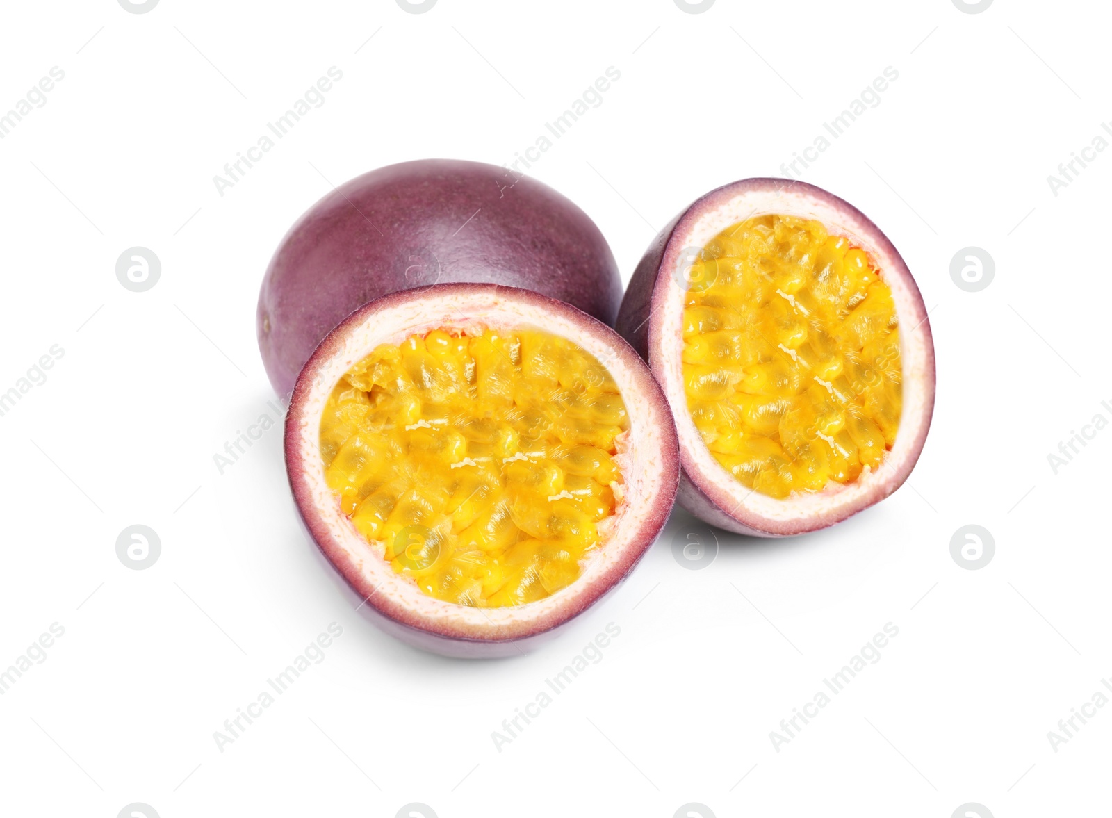Photo of Delicious passion fruits (maracuya) on white background