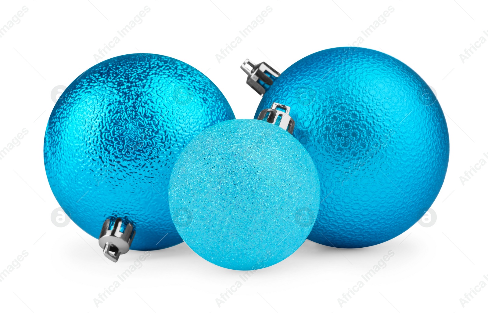 Photo of Beautiful light blue Christmas balls isolated on white