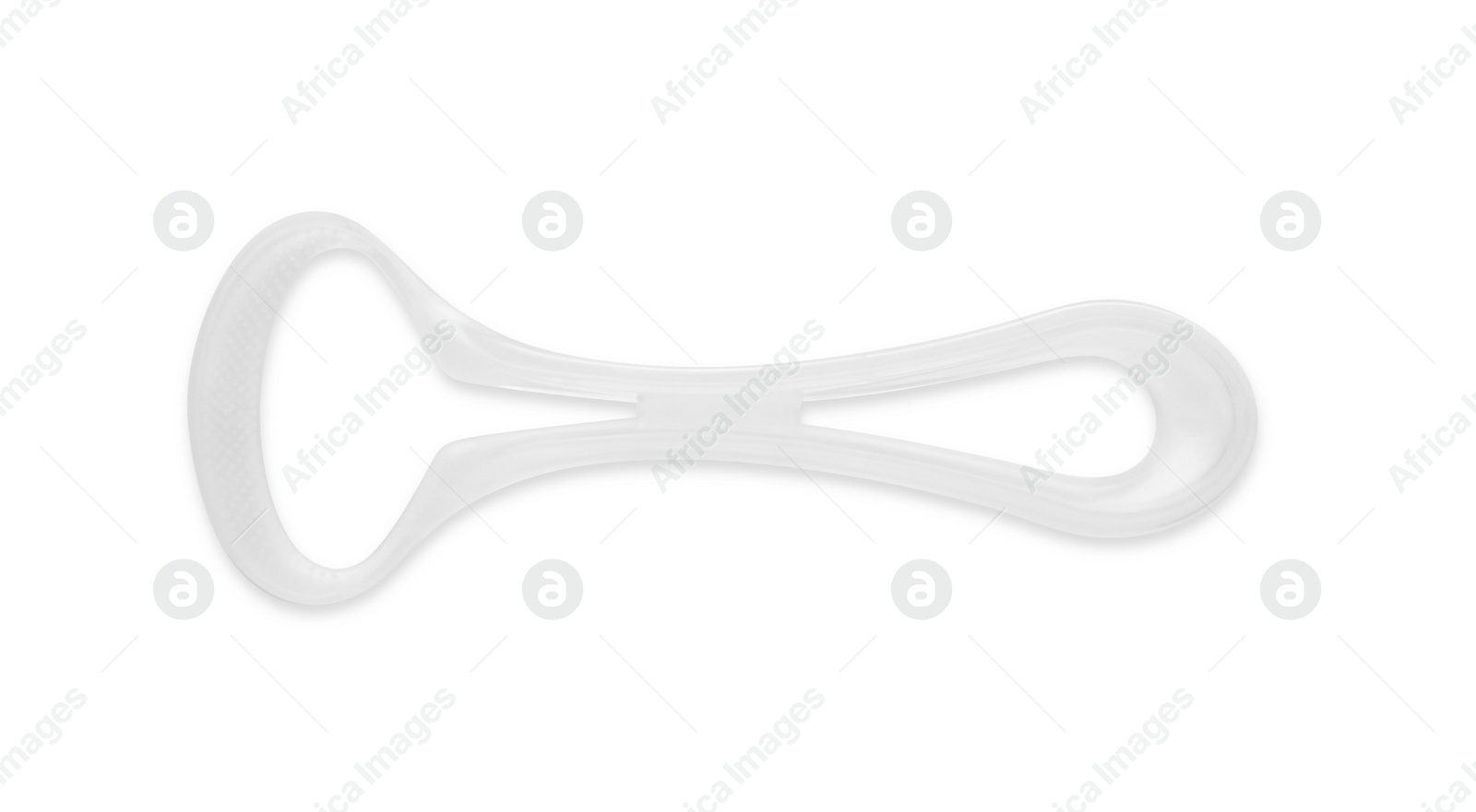 Photo of One plastic tongue cleaner isolated on white, top view. Dental care