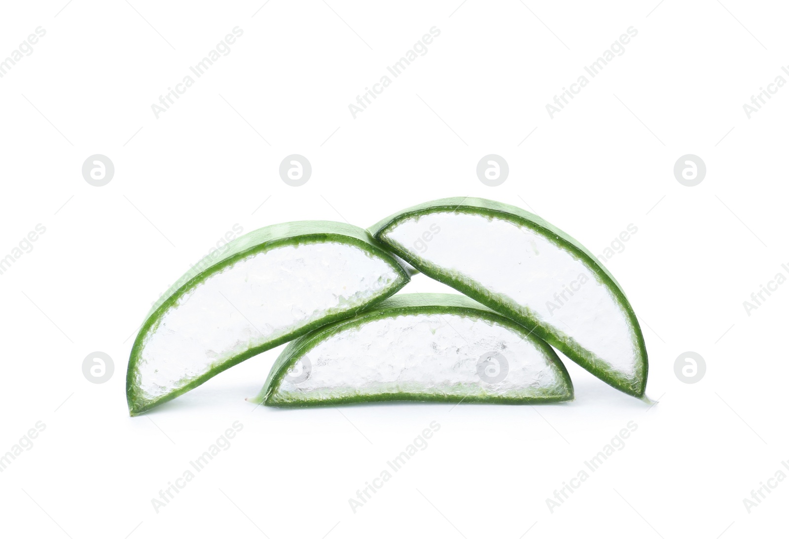 Photo of Aloe vera slices on white background