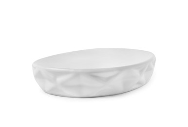 Photo of Bath accessory. Ceramic soap dish isolated on white