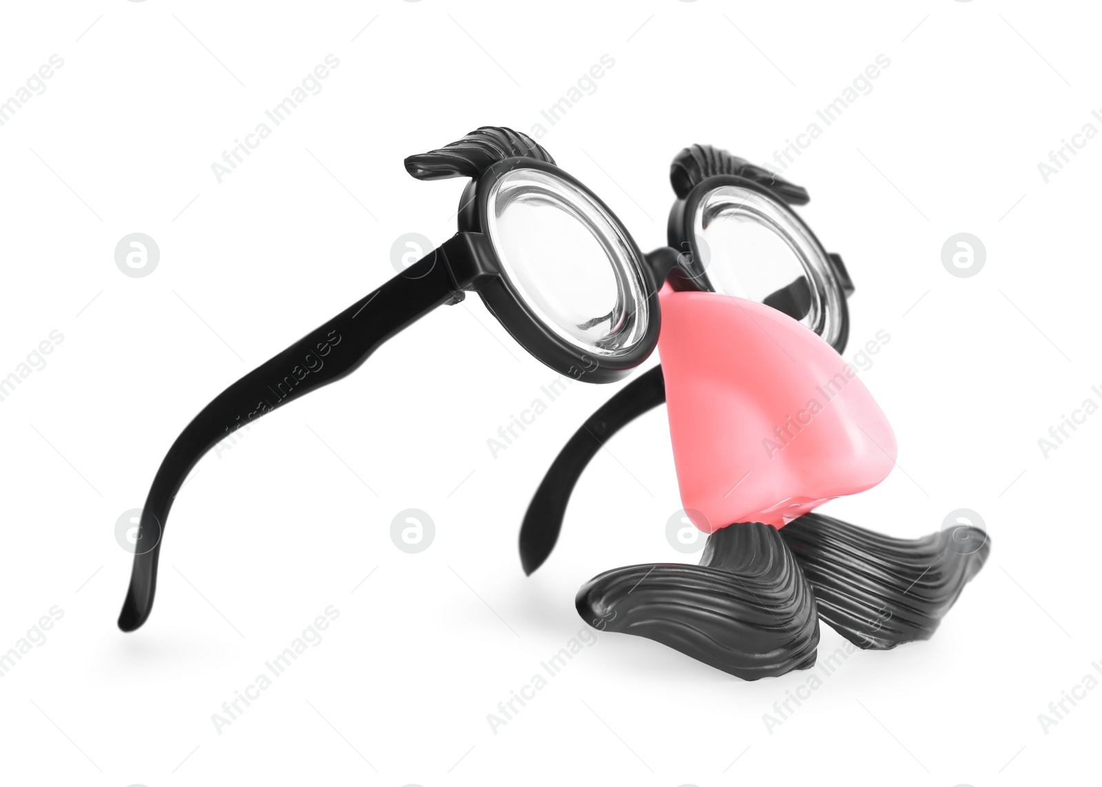 Photo of Funny mask with fake mustache, nose and glasses isolated on white