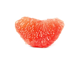 Slice of ripe juicy grapefruit on white background