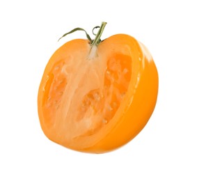 Photo of Half of fresh ripe yellow tomato isolated on white