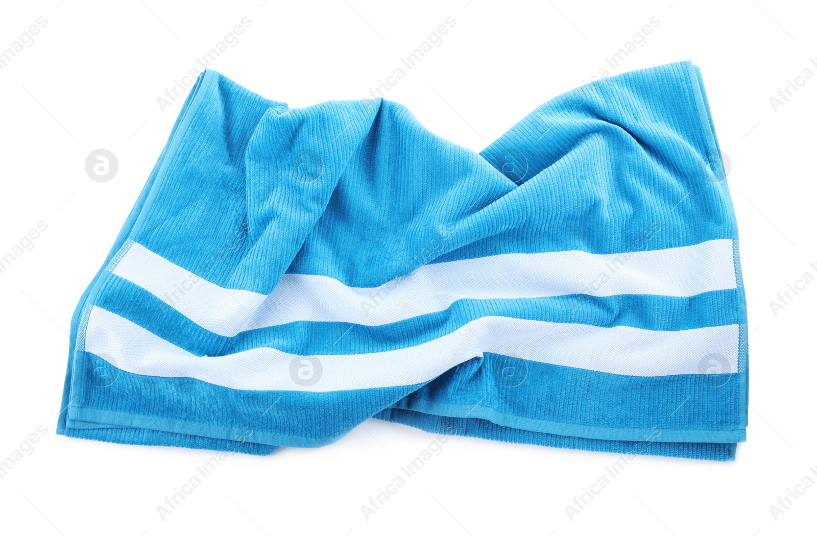 Photo of Blue towel isolated on white, top view. Beach object