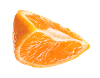 Photo of Fresh juicy tangerine segment isolated on white