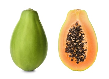 Image of Fresh ripe papaya fruits on white background