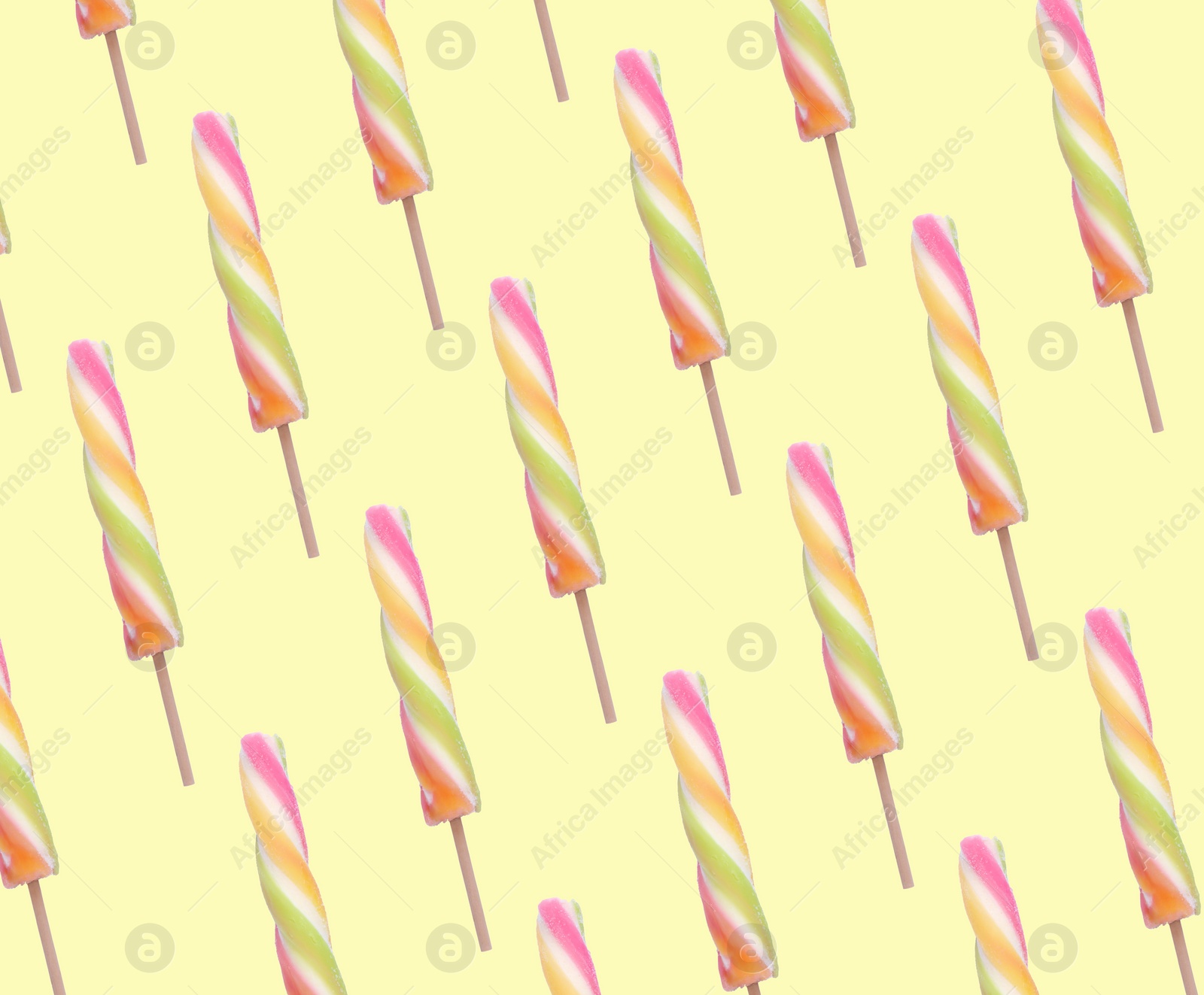 Image of Pattern with ice cream on pastel yellow background