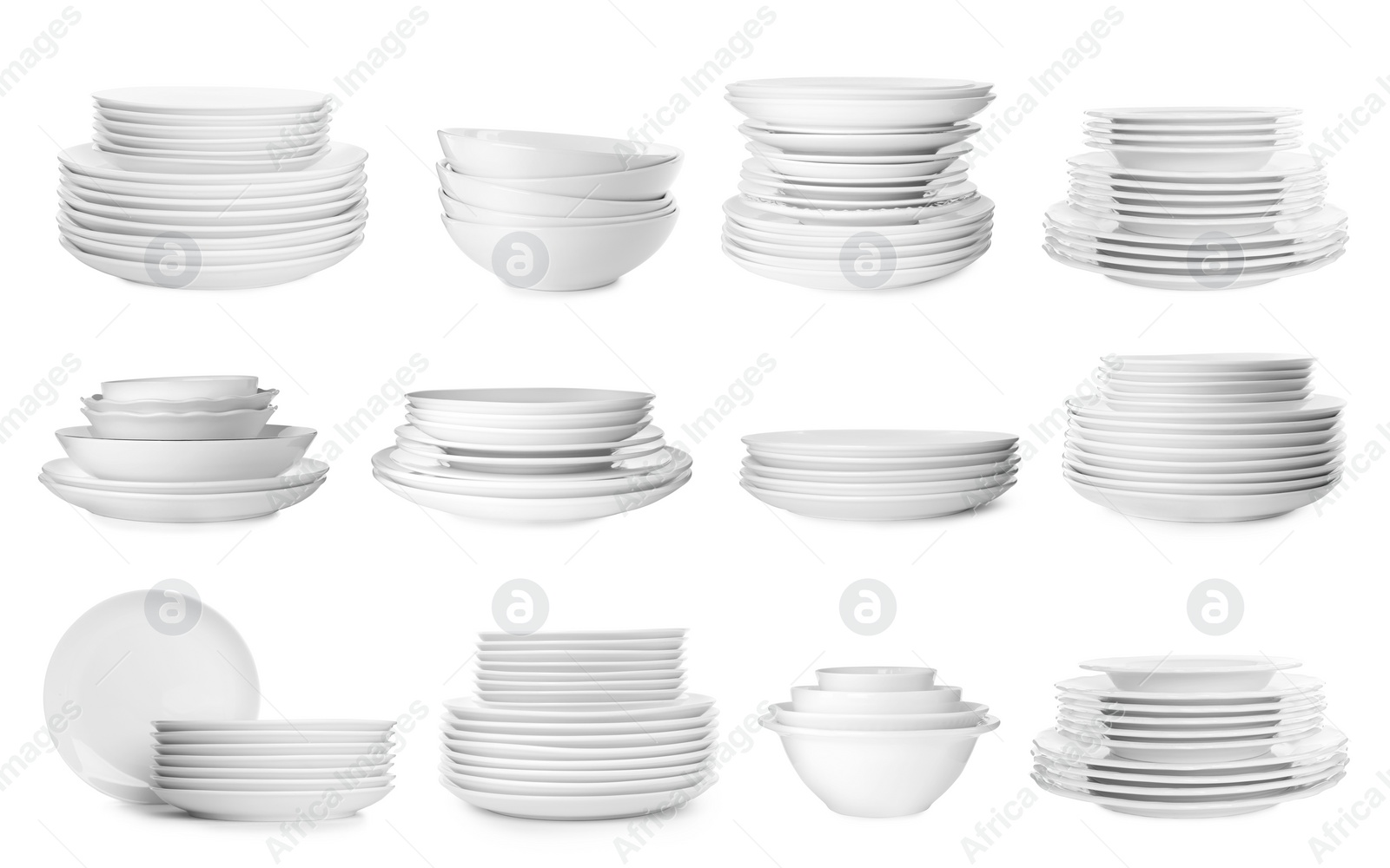 Image of Set with different clean dishware on white background