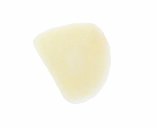 Photo of Piece of peeled garlic on white background