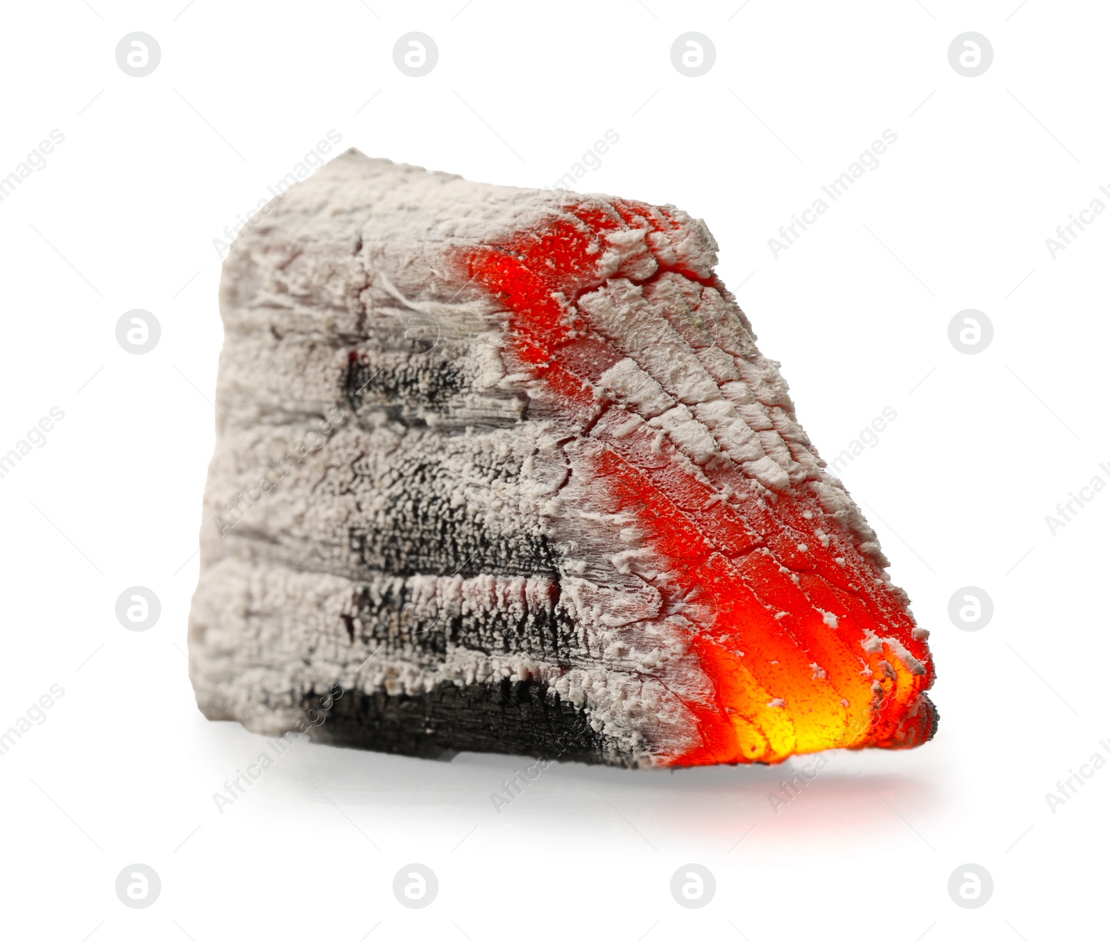 Photo of Piece of smoldering coal on white background