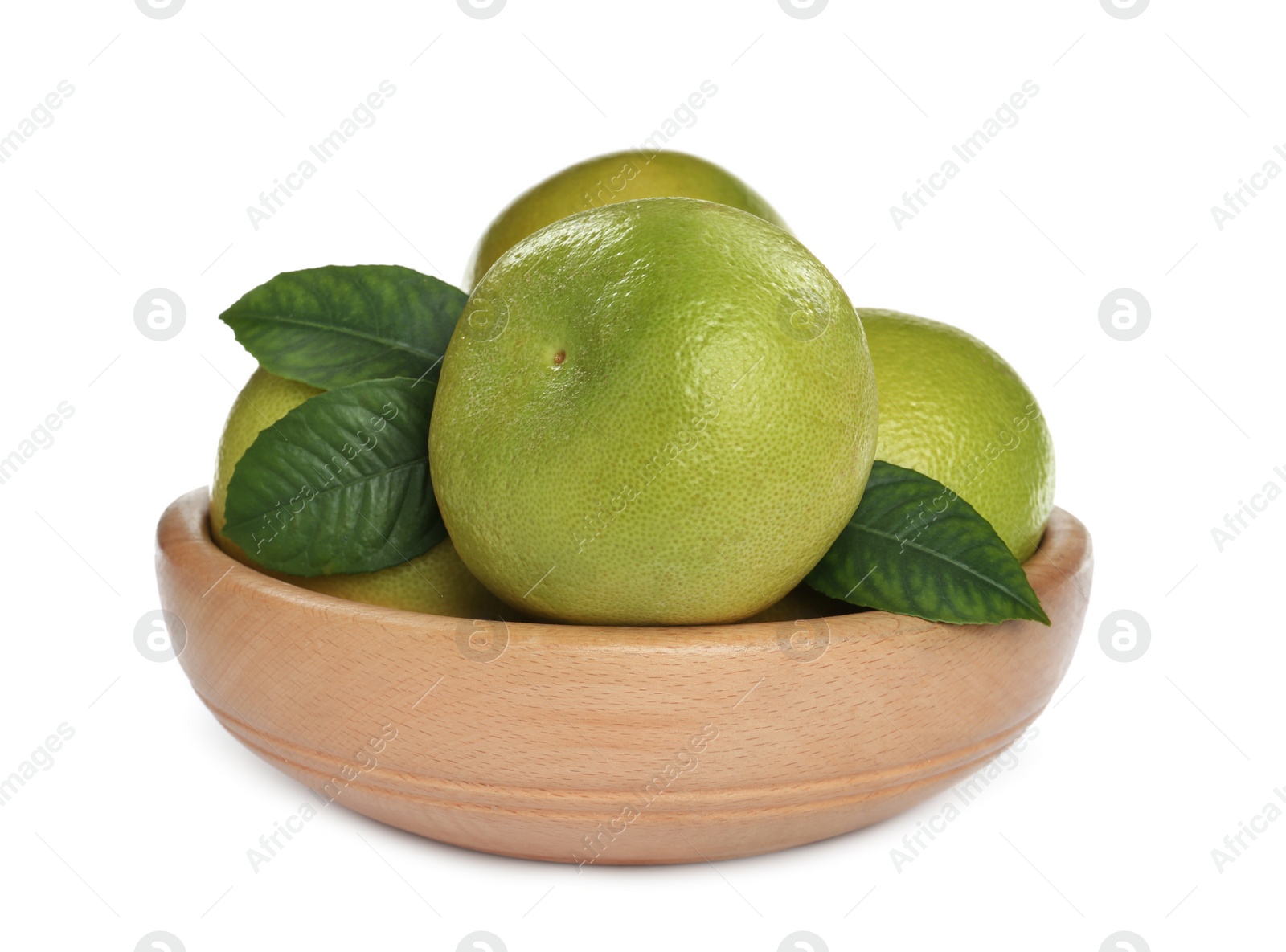Photo of Fresh ripe sweetie fruits with green leaves on white background