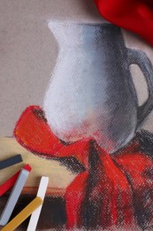 Colorful chalk pastels on beautiful painting of jug