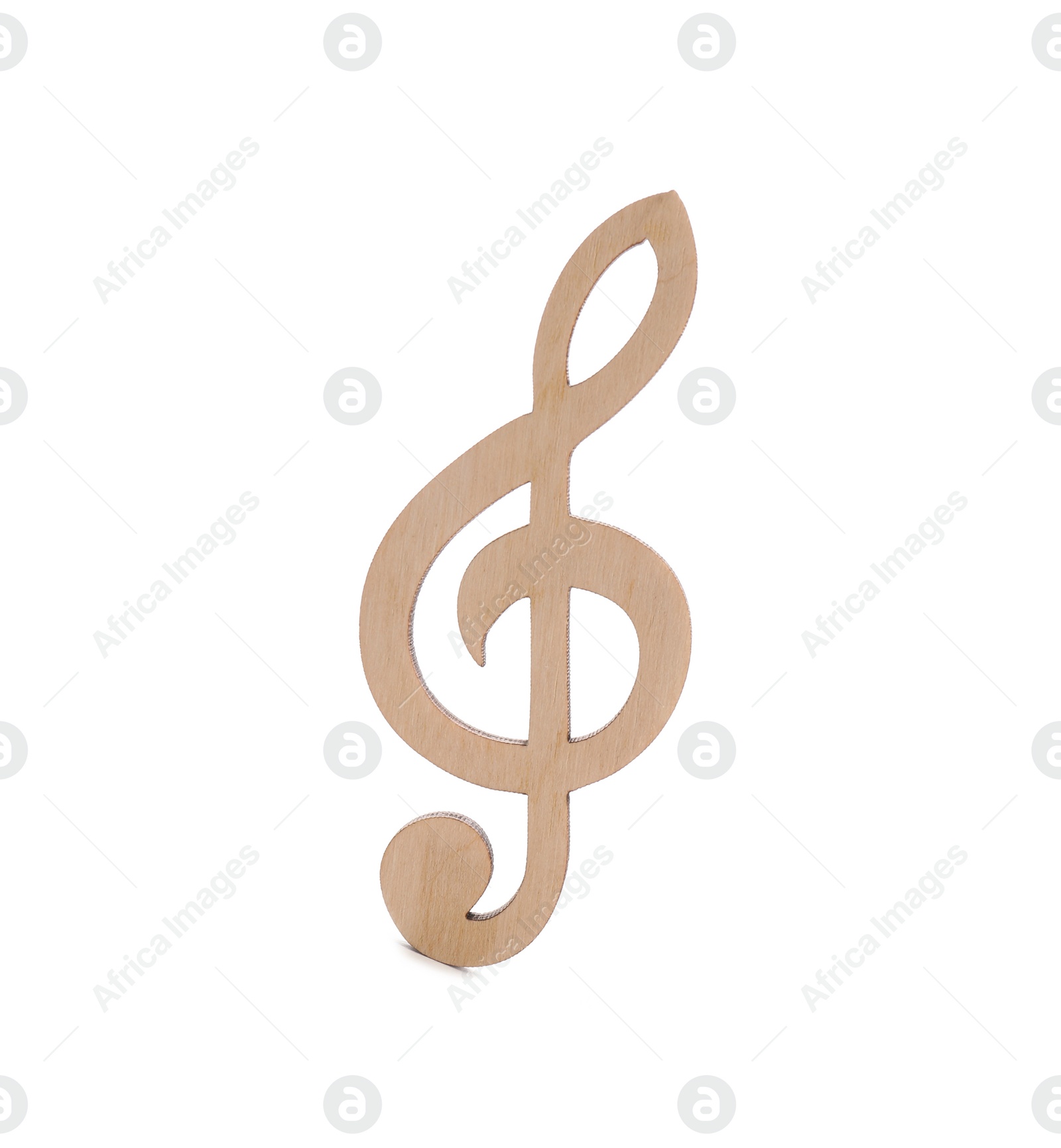 Photo of Wooden treble clef isolated on white. Music notes