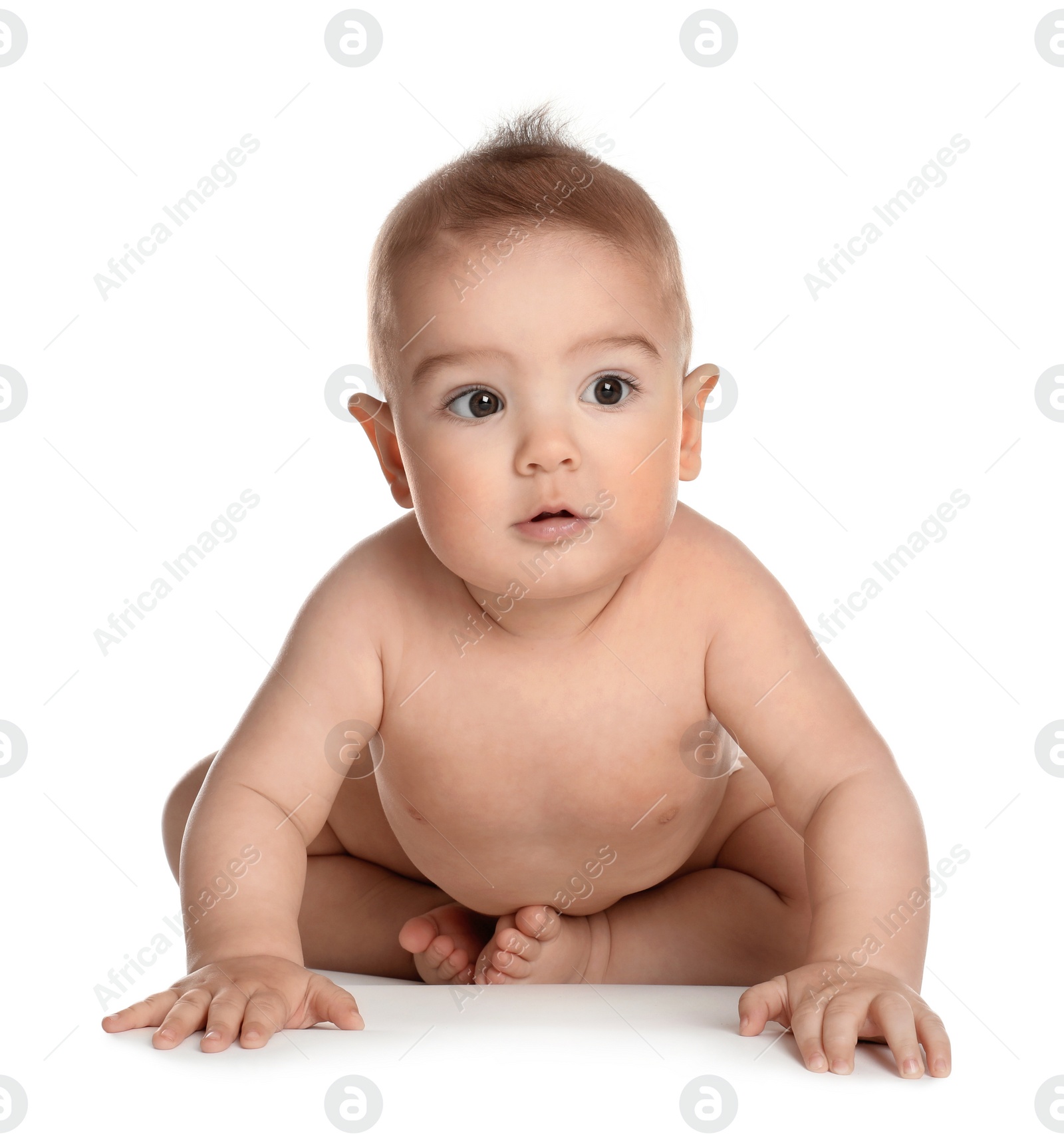 Photo of Cute healthy little baby on white background