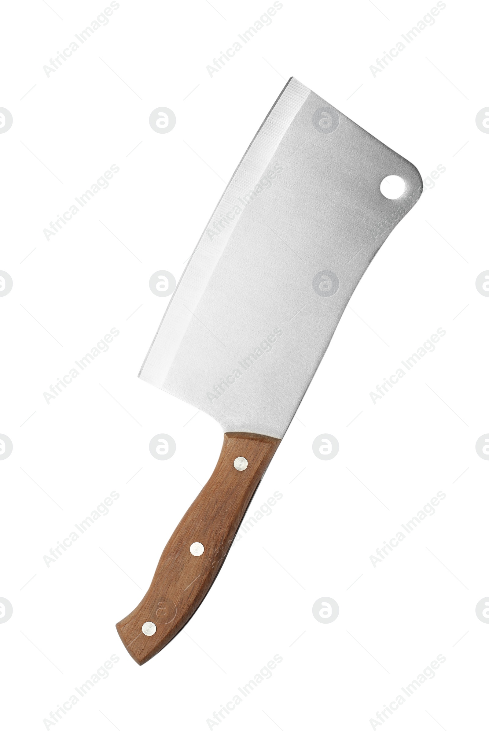 Photo of New clean meat cleaver on white background