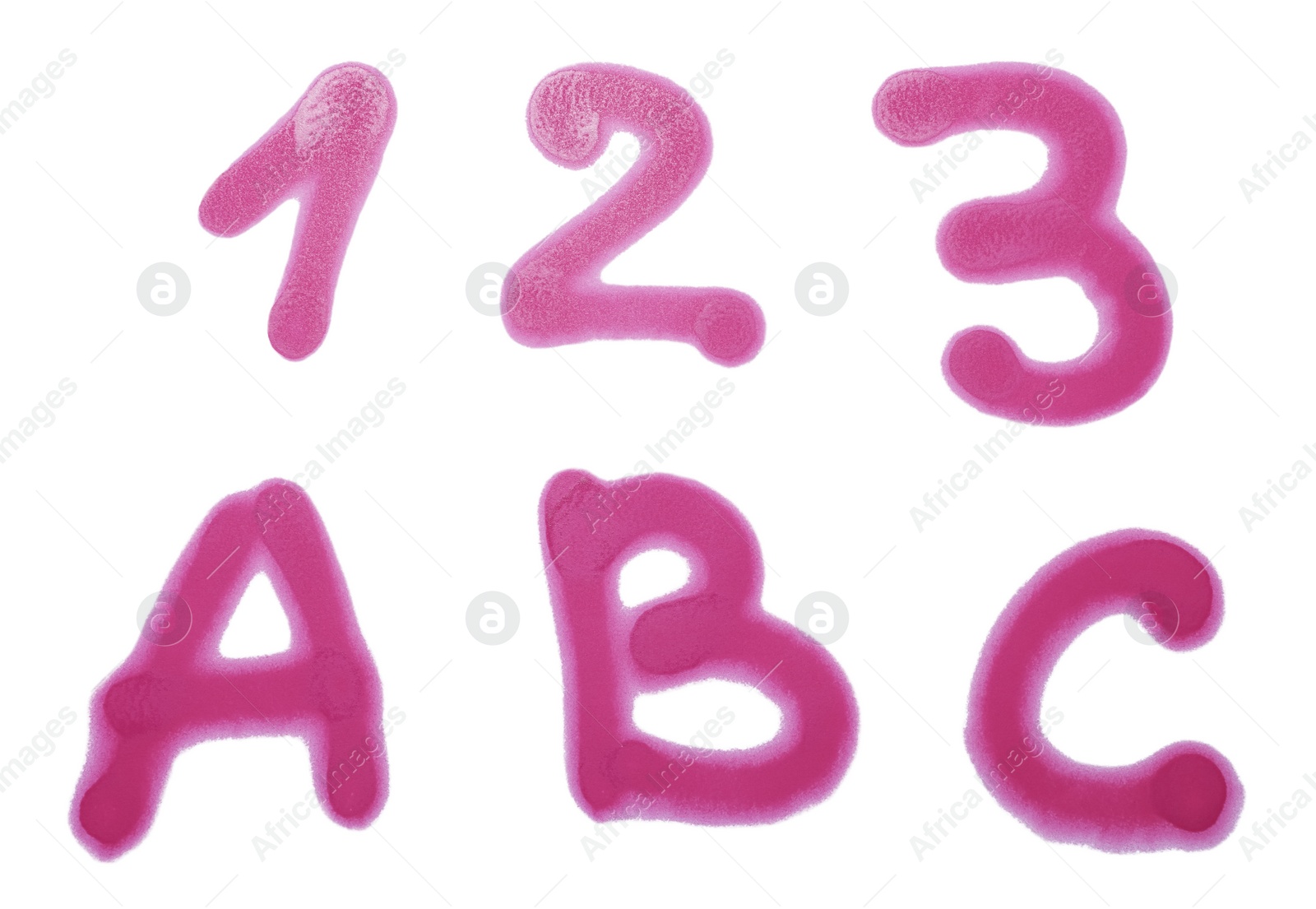 Photo of Numbers and letters drawn by spray paint on white background